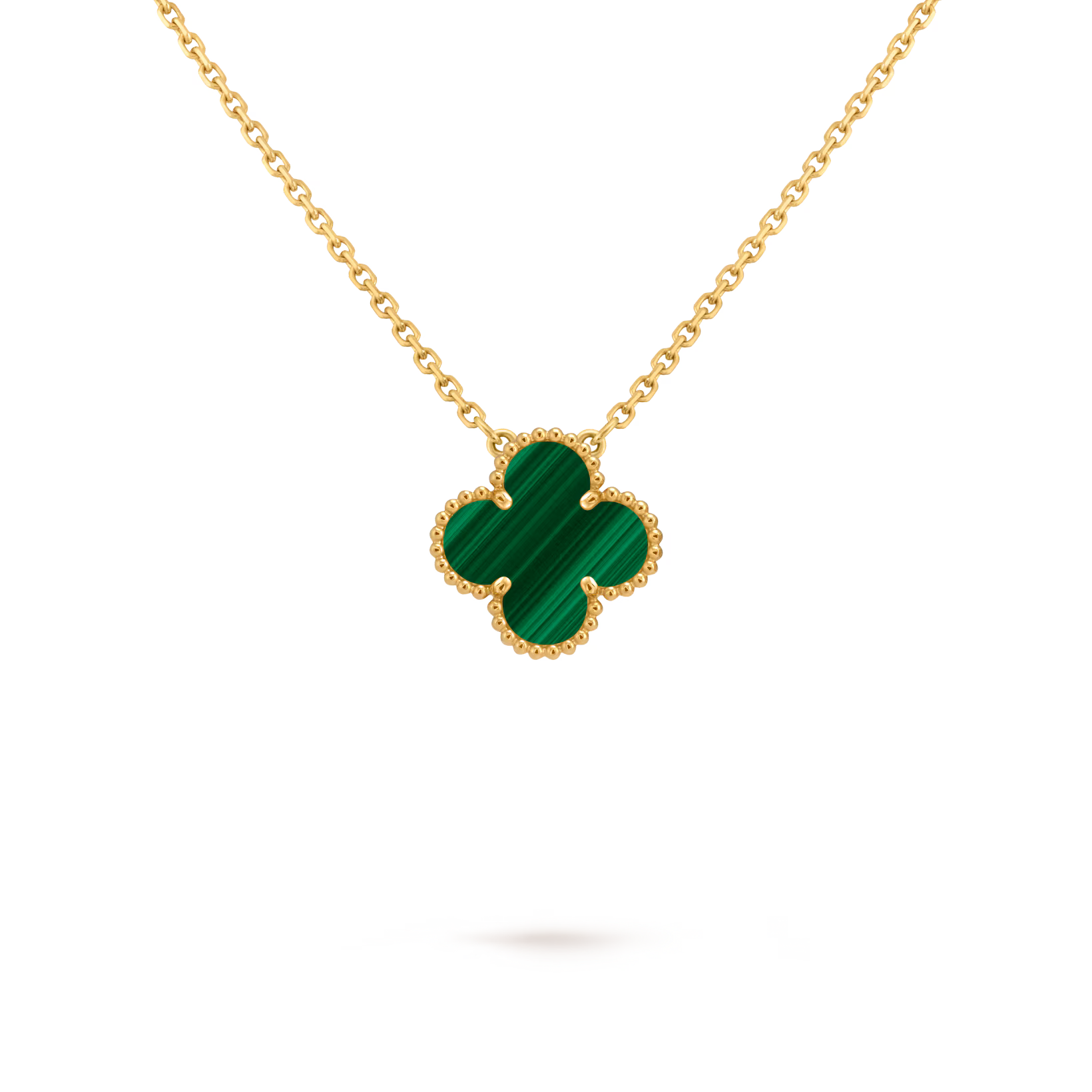Clover Floral Alhambra Vintage Style Pendant in Solid 10K/14K/18K Yellow Gold Malachite/Pearl/Black Onyx/Carnelian Gemstone