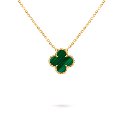 Clover Floral Alhambra Vintage Style Pendant in Solid 10K/14K/18K Yellow Gold Malachite/Pearl/Black Onyx/Carnelian Gemstone