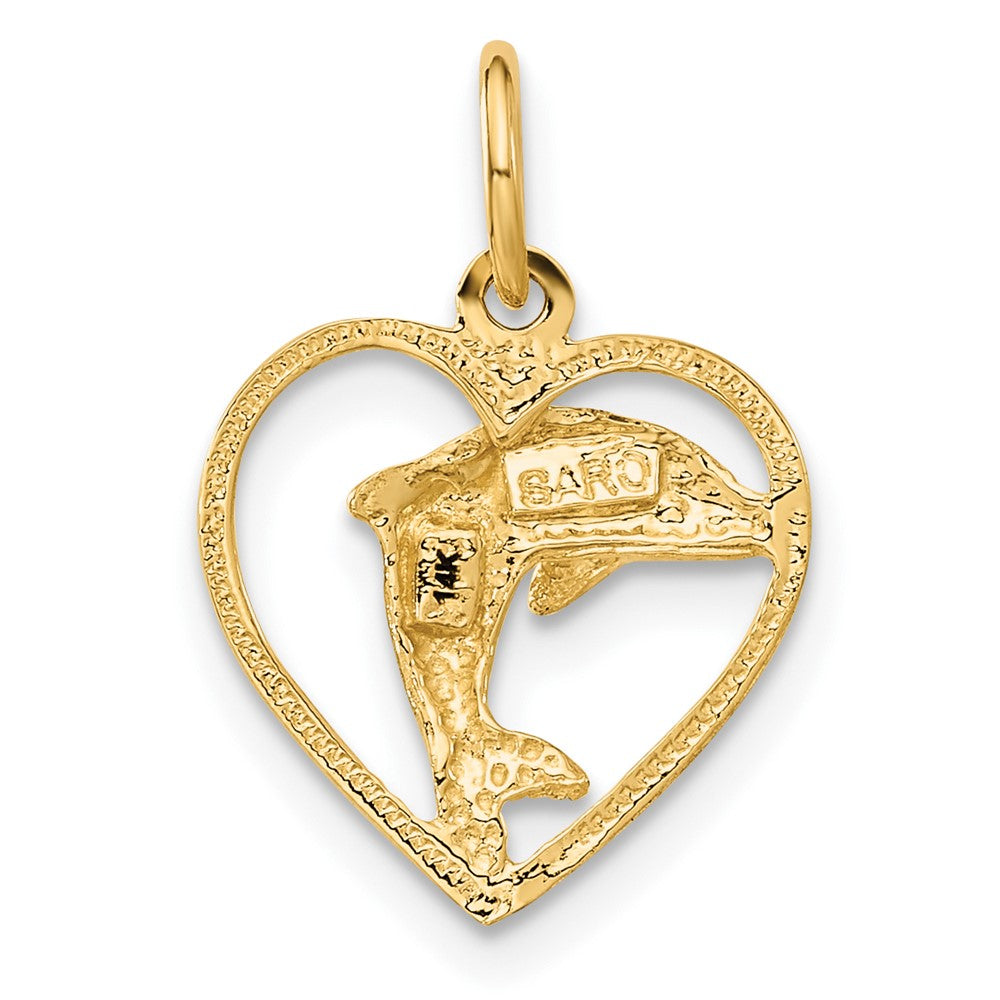 14K Yellow Gold Dolphin In Heart Charm
