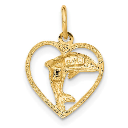 14K Yellow Gold Dolphin In Heart Charm