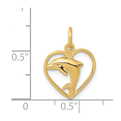 14K Yellow Gold Dolphin In Heart Charm