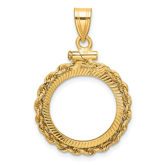 10K Yellow Gold Wideband Distinguished Coin Jewelry Polished Rope And Diamond-Cut 16.5mm X 1.35mm Screw Top Bezel Pendant
