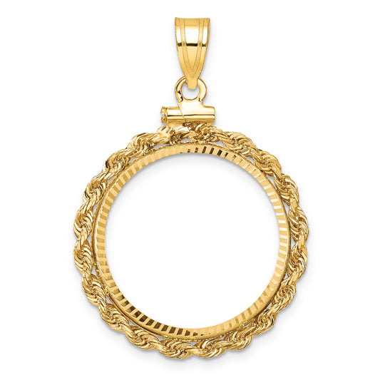 10K Yellow Gold Wideband Distinguished Coin Jewelry Polished Rope And Diamond-Cut 21.6mm X 1.7mm Screw Top Bezel Pendant