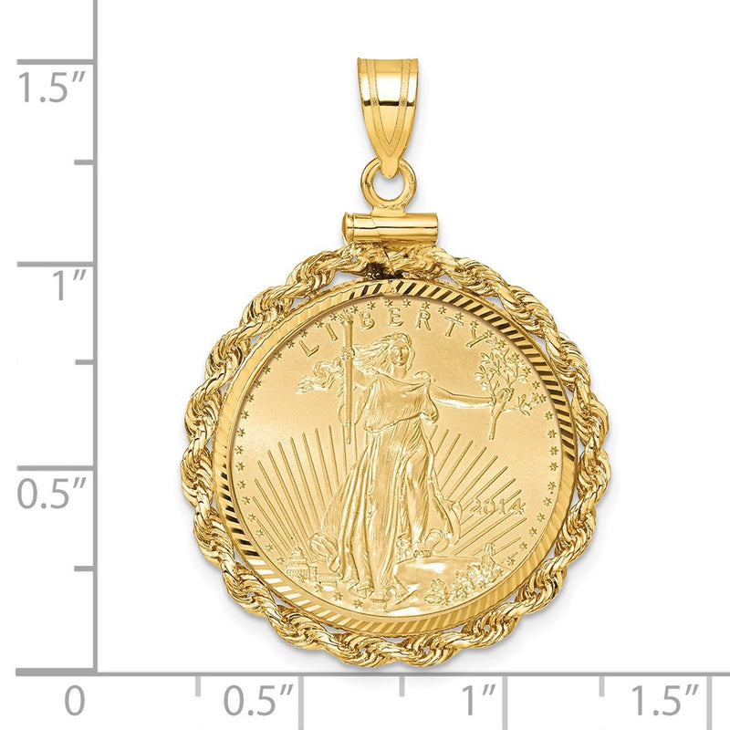 14K Yellow Gold Rope Screw Top 1/4oz Mounted American Eagle Coin D/c Bezel Pendant