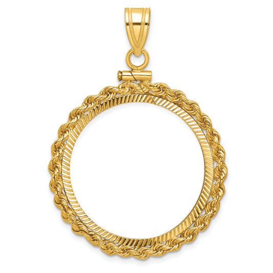 10K Yellow Gold Wideband Distinguished Coin Jewelry Polished Rope And Diamond-Cut 27.0mm X 2.35mm Screw Top Bezel Pendant