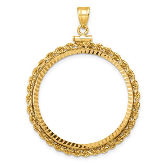 10K Yellow Gold Wideband Distinguished Coin Jewelry Polished Rope And Diamond-Cut 32.0mm X 2.85mm Screw Top Bezel Pendant