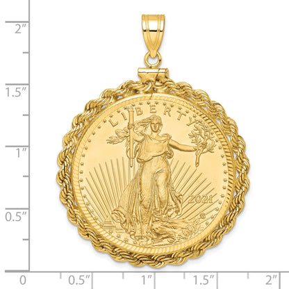 10K Yellow Gold Wideband Distinguished Coin Jewelry Polished Rope And Diamond-Cut Mounted 1Oz American Eagle Screw Top Bezel Pendant