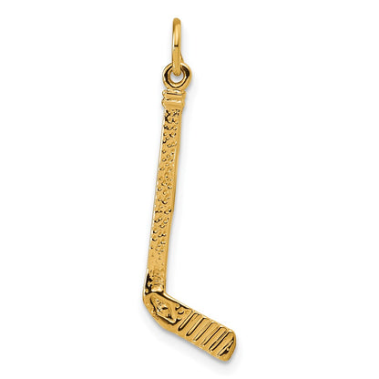 14K Yellow Gold Satin D/C Hockey Stick Charm