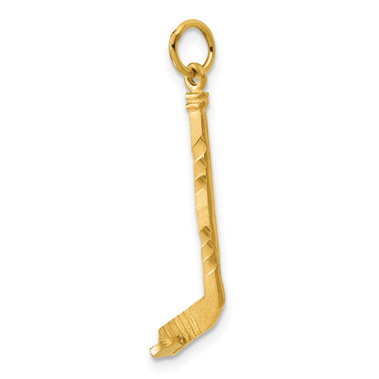 14K Yellow Gold Satin D/C Hockey Stick Charm