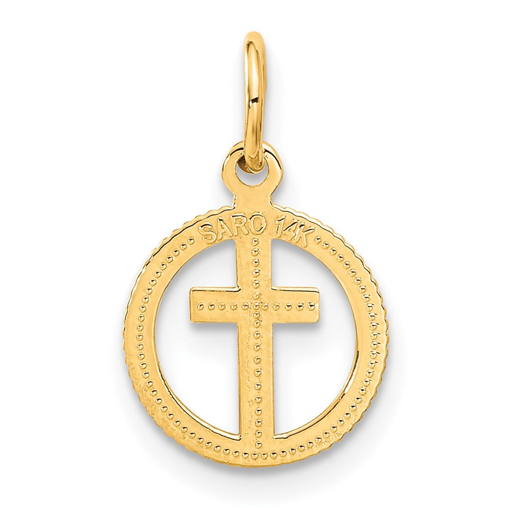 14K Yellow Gold Eternal Life Cross In Circle Charm