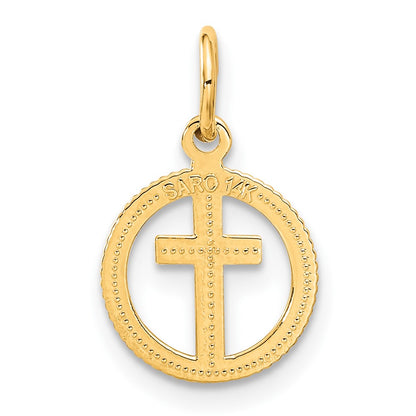 14K Yellow Gold Eternal Life Cross In Circle Charm
