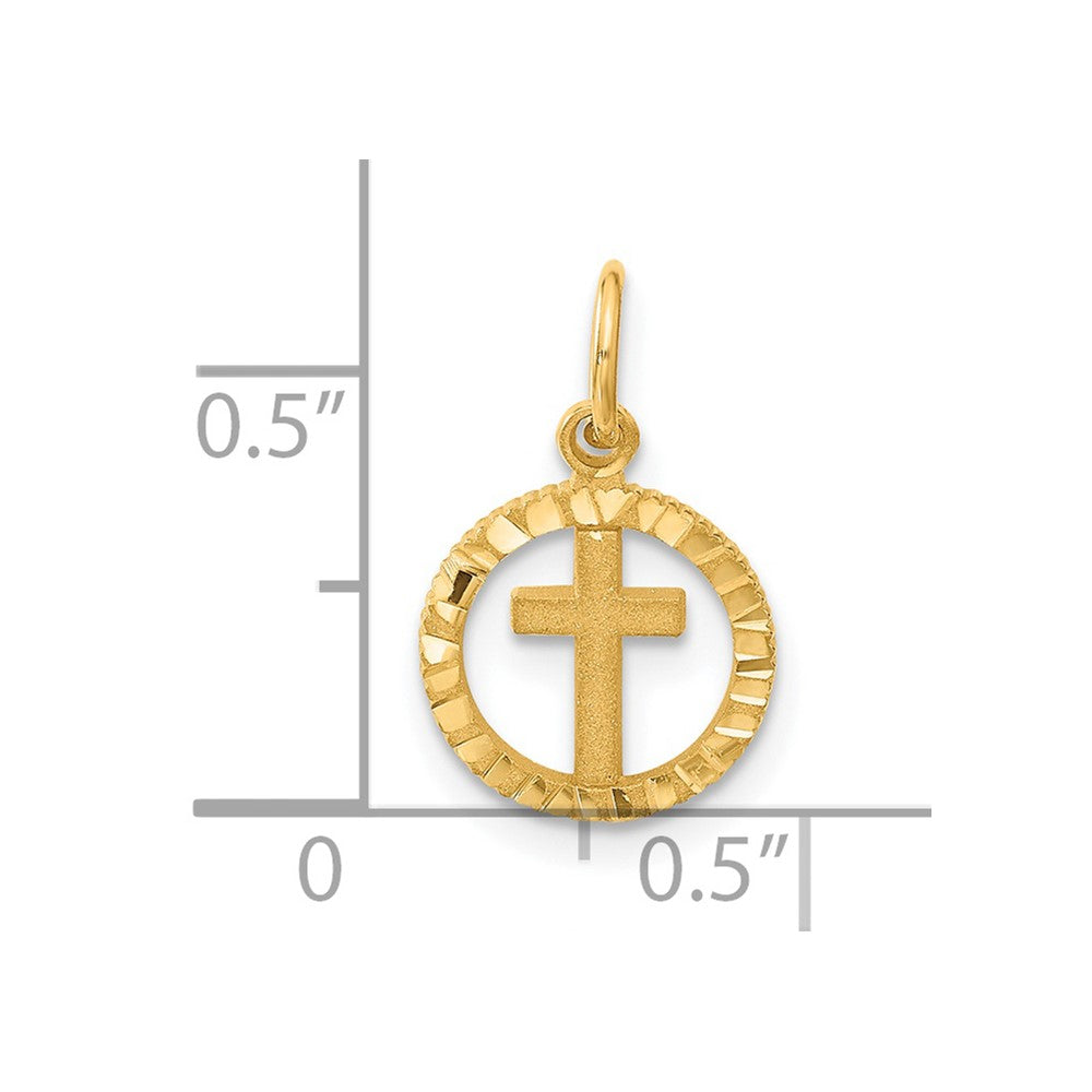 14K Yellow Gold Eternal Life Cross In Circle Charm