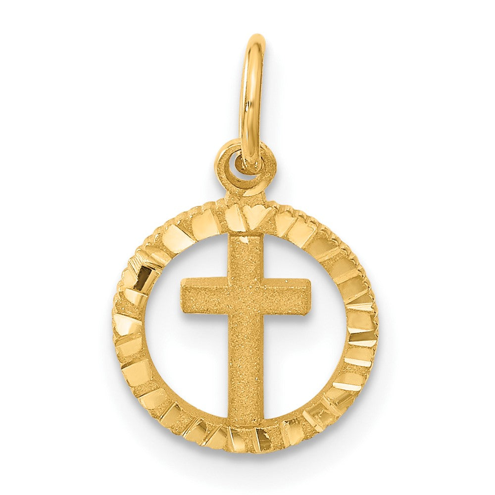 14K Yellow Gold Eternal Life Cross In Circle Charm