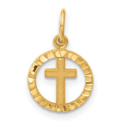 14K Yellow Gold Eternal Life Cross In Circle Charm