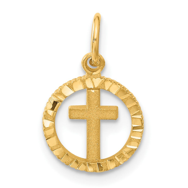 14K Yellow Gold Eternal Life Cross In Circle Charm