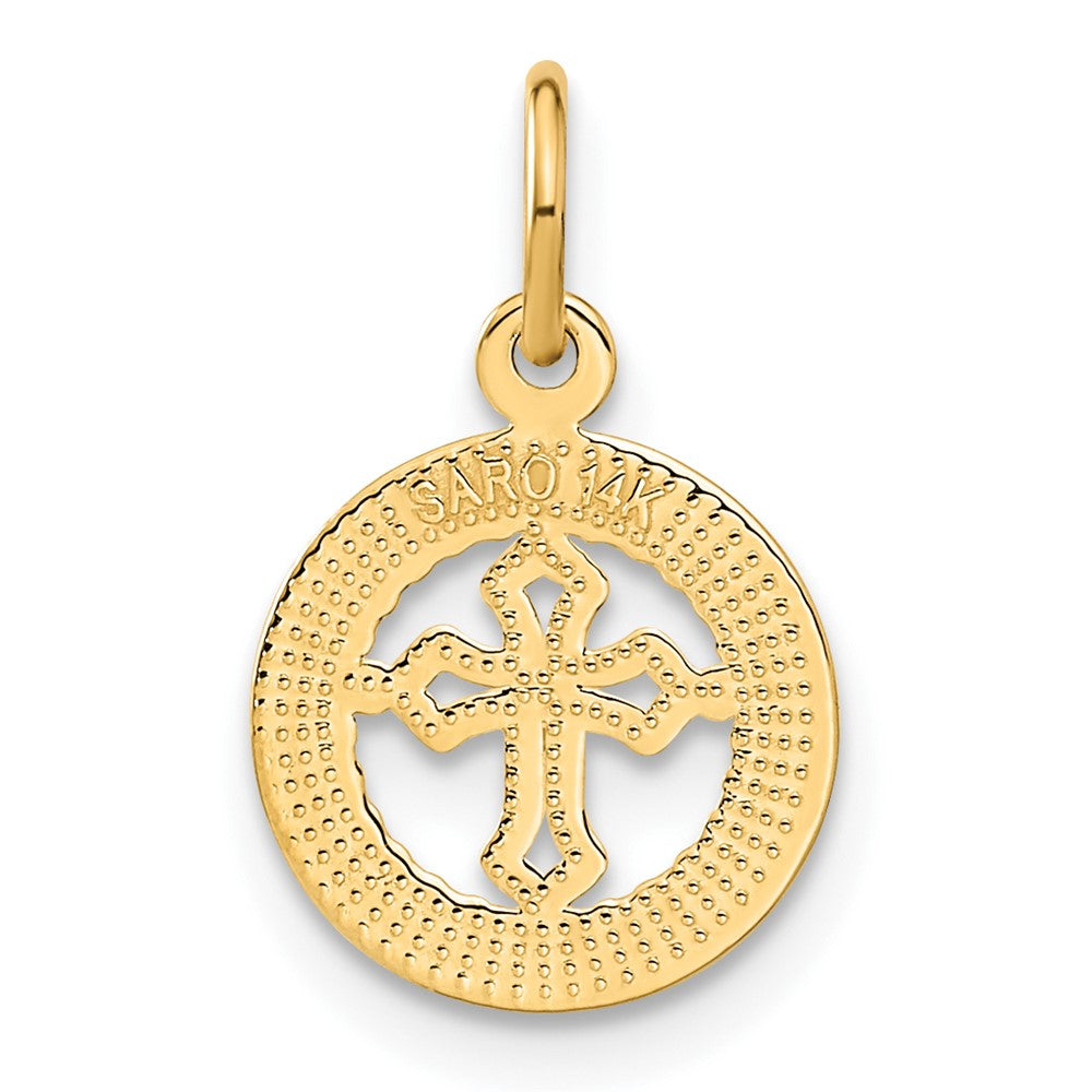 14K Yellow Gold Eternal Life Cross In Circle Charm