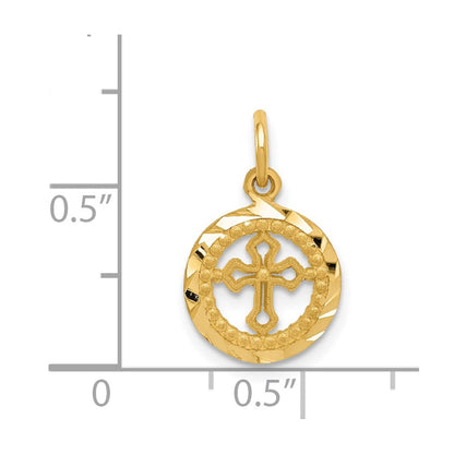 14K Yellow Gold Eternal Life Cross In Circle Charm