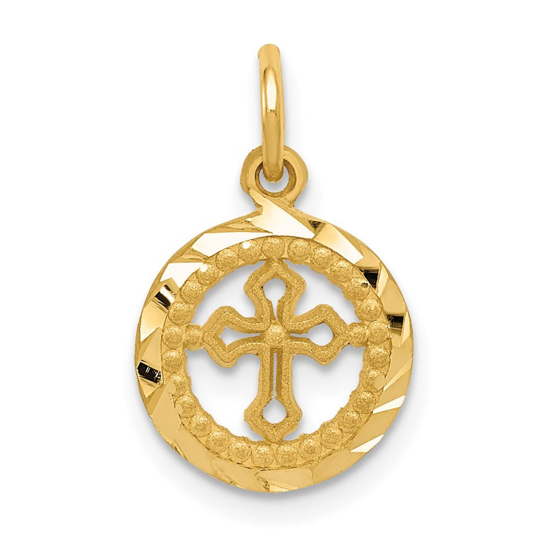 14K Yellow Gold Eternal Life Cross In Circle Charm