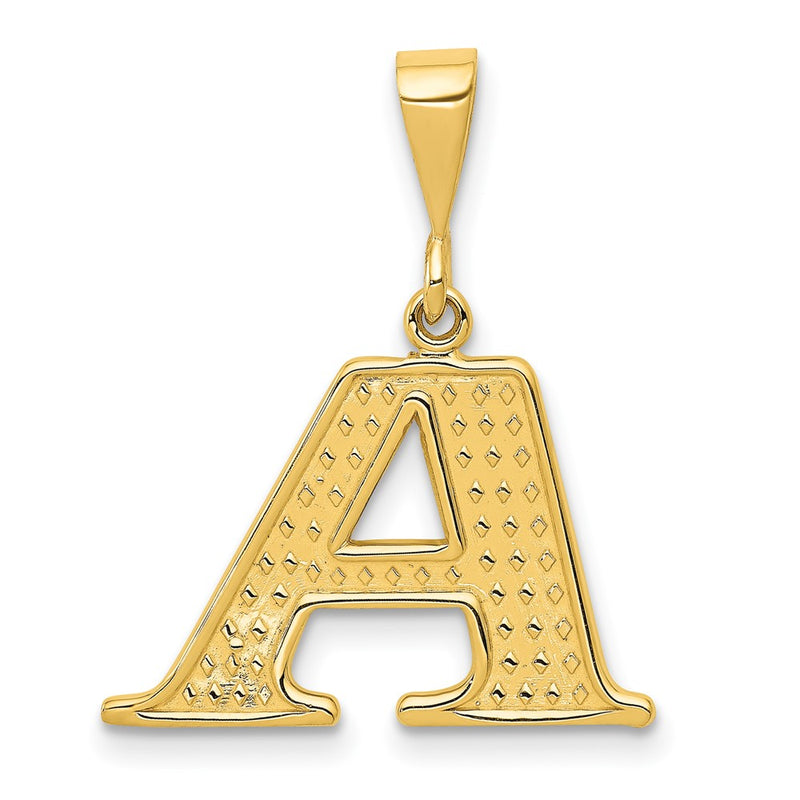 14K Yellow Gold Textured Initial A Charm