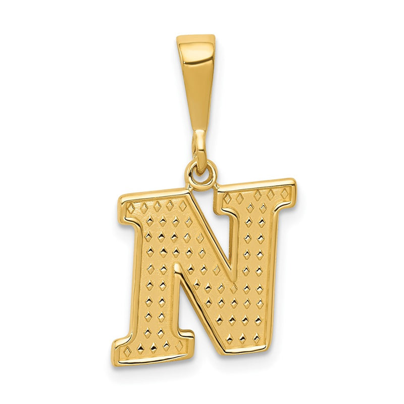 14K Yellow Gold Textured Initial N Charm