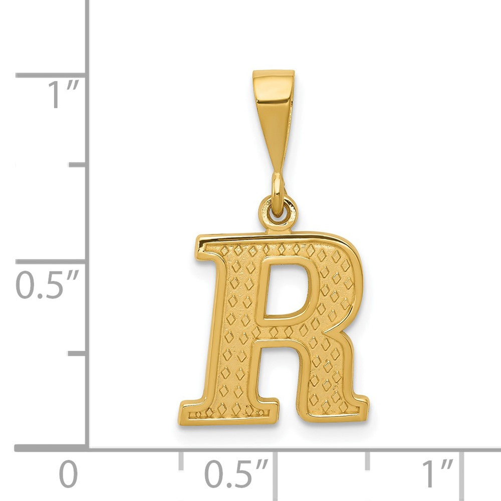 14K Yellow Gold Textured Initial R Charm