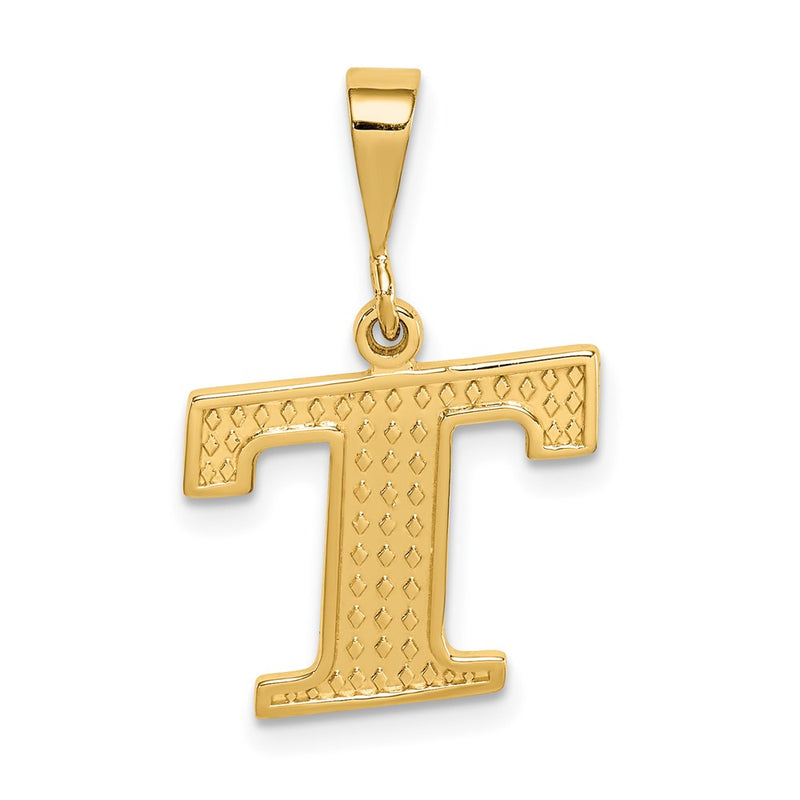 10K Yellow Gold Textured Initial T Charm