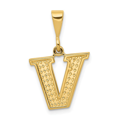 14K Yellow Gold Textured Initial V Charm