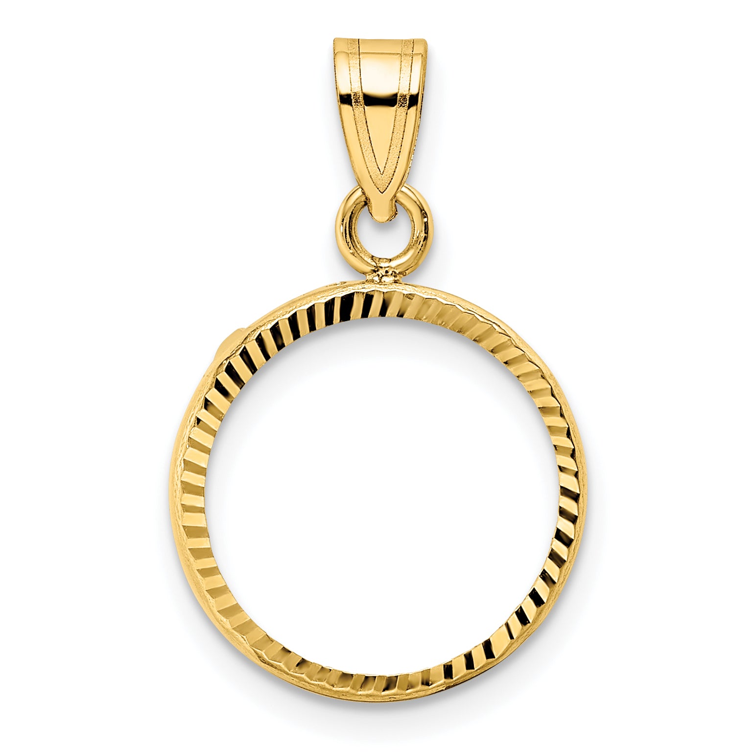 10K Yellow Gold Wideband Distinguished Coin Jewelry Polished And Diamond-Cut 14.0mm Prong Bezel Pendant