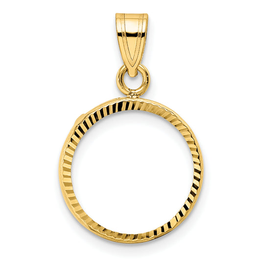 10K Yellow Gold Wideband Distinguished Coin Jewelry Polished And Diamond-Cut 14.0mm Prong Bezel Pendant