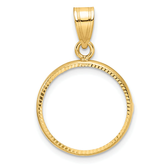 10K Yellow Gold Wideband Distinguished Coin Jewelry Polished And Diamond-Cut 16.5mm Prong Bezel Pendant