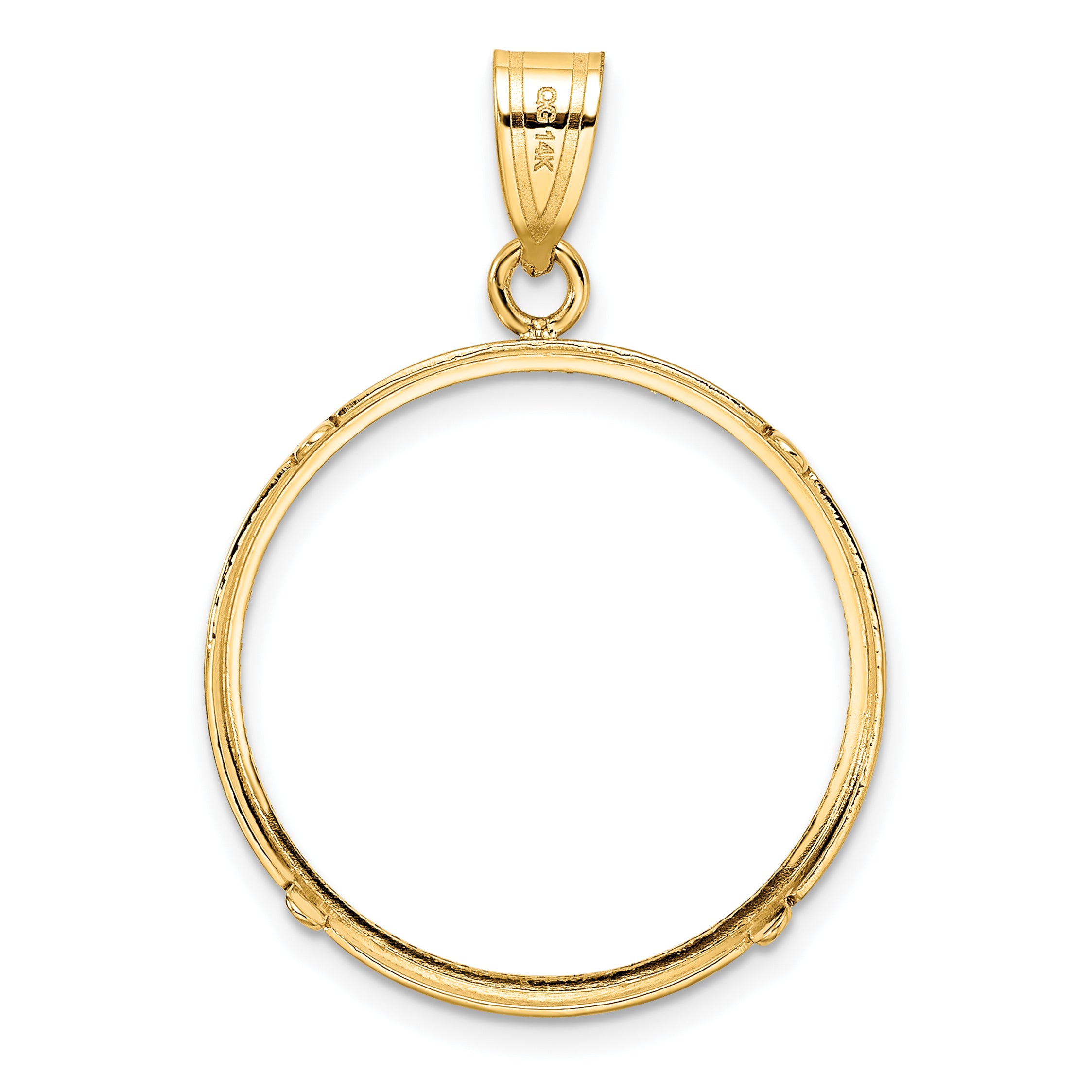 14K Yellow Gold Wideband Distinguished Coin Jewelry Polished And Diamond-Cut 22.0mm Prong Bezel Pendant