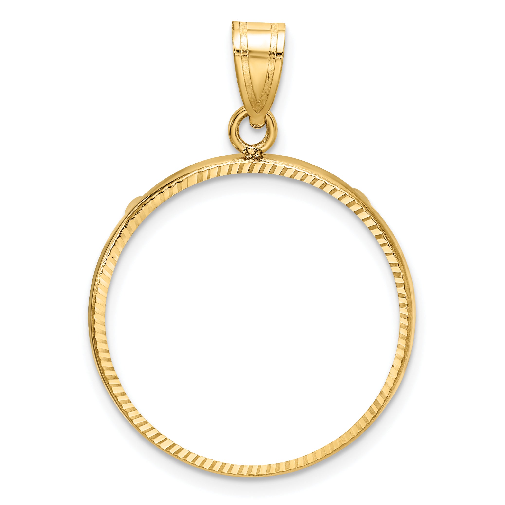 10K Yellow Gold Wideband Distinguished Coin Jewelry Polished And Diamond-Cut 22.0mm Prong Bezel Pendant