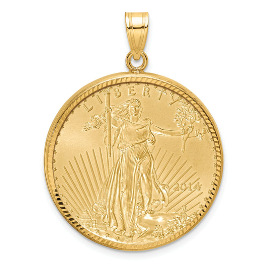 10K Yellow Gold Wideband Distinguished Coin Jewelry Polished And Diamond-Cut Mounted 1/2Oz American Eagle Prong Bezel Pendant