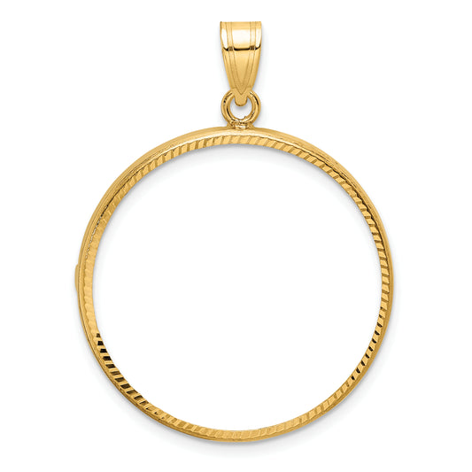 10K Yellow Gold Wideband Distinguished Coin Jewelry Polished And Diamond-Cut 27.0mm Prong Bezel Pendant