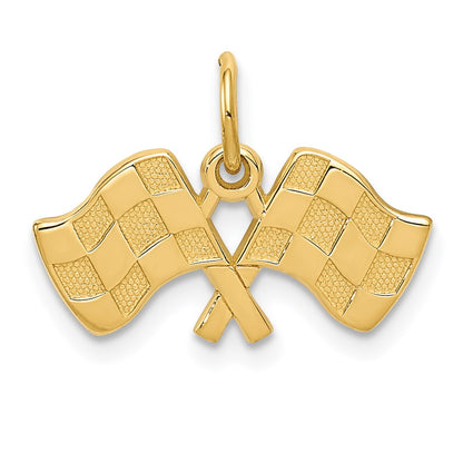 14K Yellow Gold Racing Flags Charm