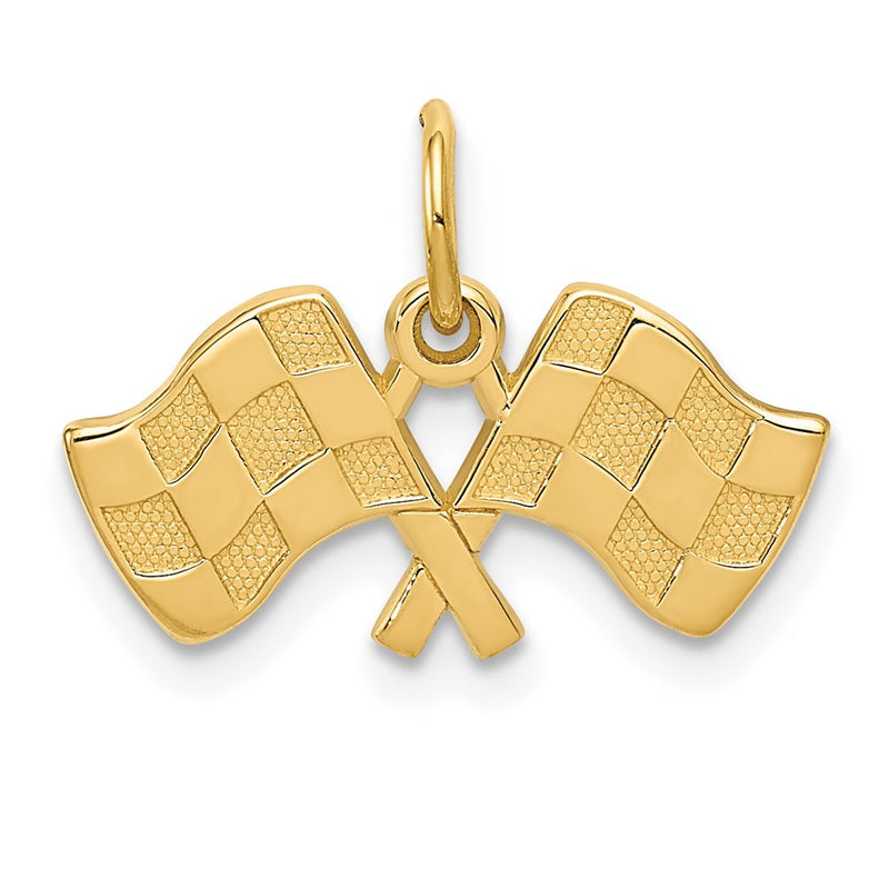 14K Yellow Gold Racing Flags Charm