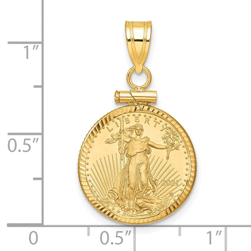 14K Yellow Gold 1/10oz Mounted American Eagle Coin Screw Top Diamond-Cut Bezel Penda