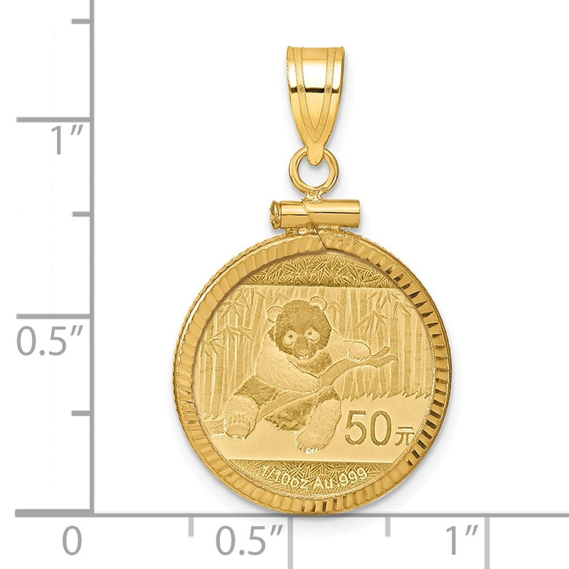 14K Yellow Gold 1/10oz Mounted Panda Coin Diamond-Cut Screw Top Coin Bezel