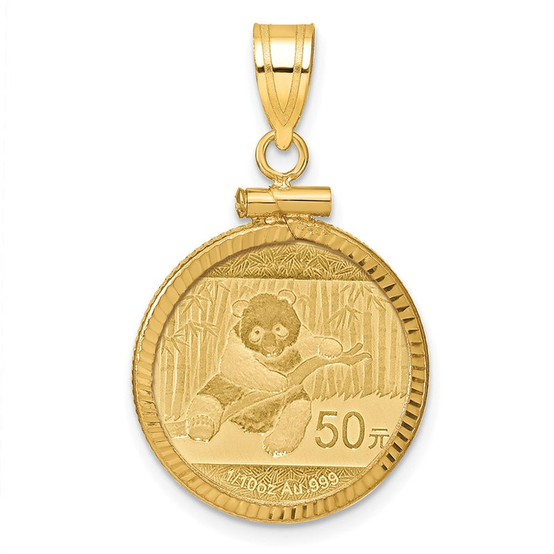 14K Yellow Gold 1/10oz Mounted Panda Coin Diamond-Cut Screw Top Coin Bezel