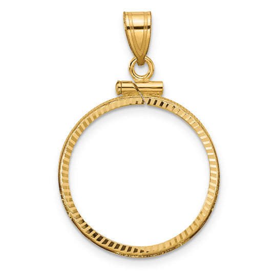 10K Yellow Gold Wideband Distinguished Coin Jewelry Polished And Diamond-Cut 21.6mm X 1.7mm Screw Top Bezel Pendant