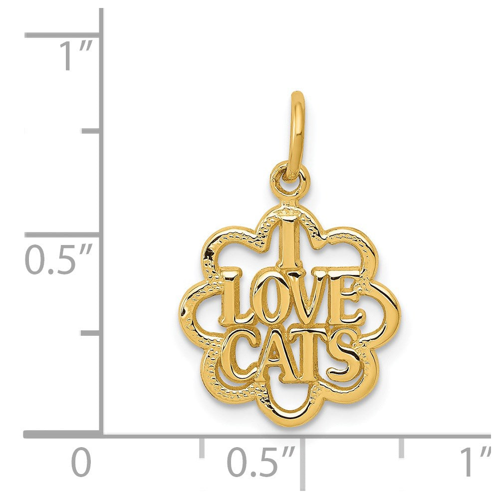 14K Yellow Gold I Love Cats Charm