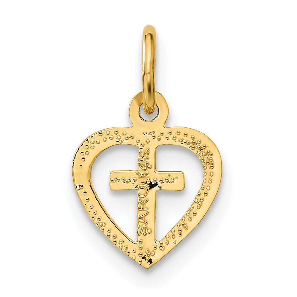 14K Yellow Gold Cross In Heart Charm
