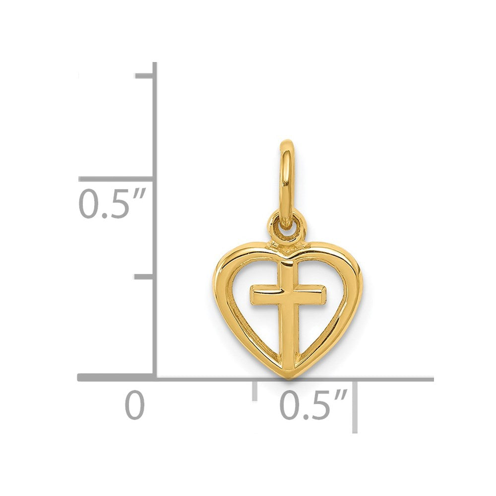 14K Yellow Gold Cross In Heart Charm
