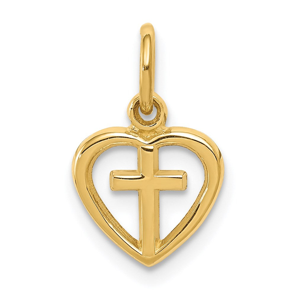 14K Yellow Gold Cross In Heart Charm