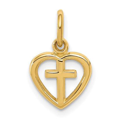 14K Yellow Gold Cross In Heart Charm