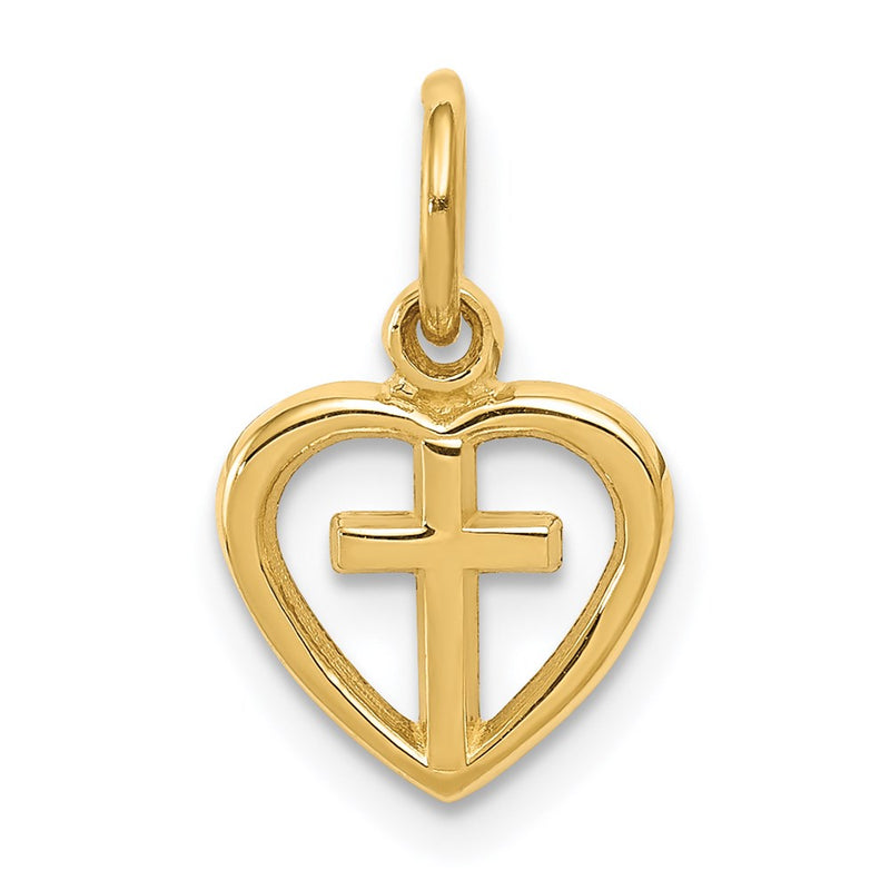 14K Yellow Gold Cross In Heart Charm