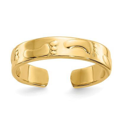 14K Yellow Gold Footprints Toe Ring