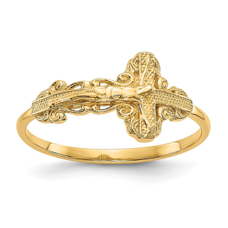 10K Yellow Gold Diamond-Cut Crucifix Ring