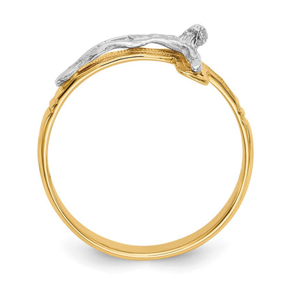 14K Two Tone Polished Diamond Cut Mens Crucifix Ring