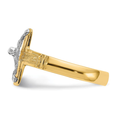 14K Two Tone Polished Diamond Cut Mens Crucifix Ring